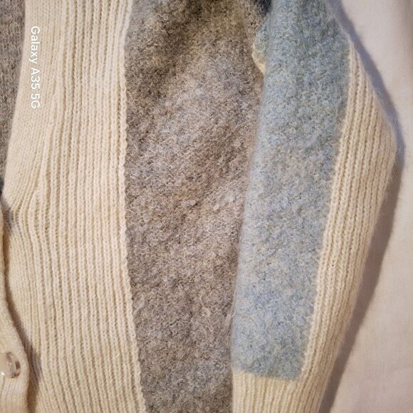 Lewit Womens Oversized Colorblock Cardigan Sweater S Mohair Wool Blend Beige Gre - Picture 2 of 6